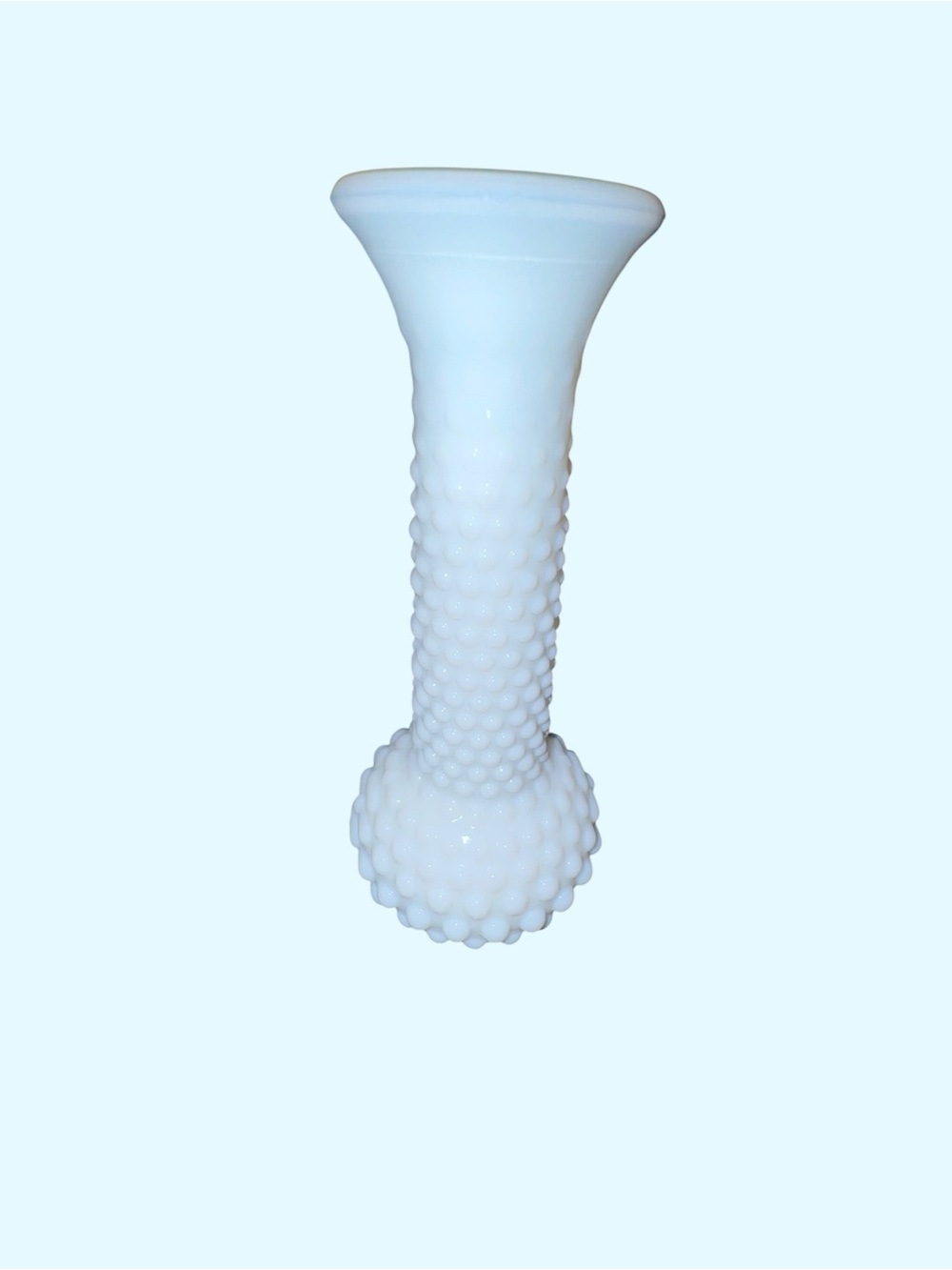 Vintage White Milk Glass Hobnail Bud Vase Tall Flared Rim